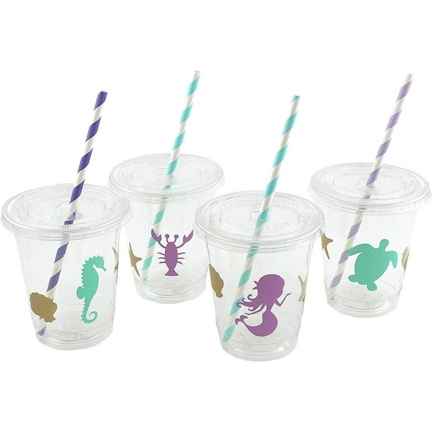 CUTE MERMAID FUNKY CHILDREN'S PLASTIC DOUBLE WALLED CUP WITH LID AND STRAW
